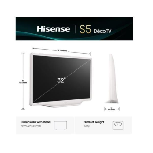 Hisense 32S5Q, 81,3 cm (32?), 1920 x 1080 Pixel, QLED, Smart TV, Wi-Fi, Argento, Bianco